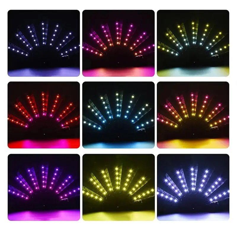 J1UL1N Chinese Hand Held Folding Fan Handheld Folding LED Glowing Chinese Fan Wedding Night Bar Club Fluorescent Props Black