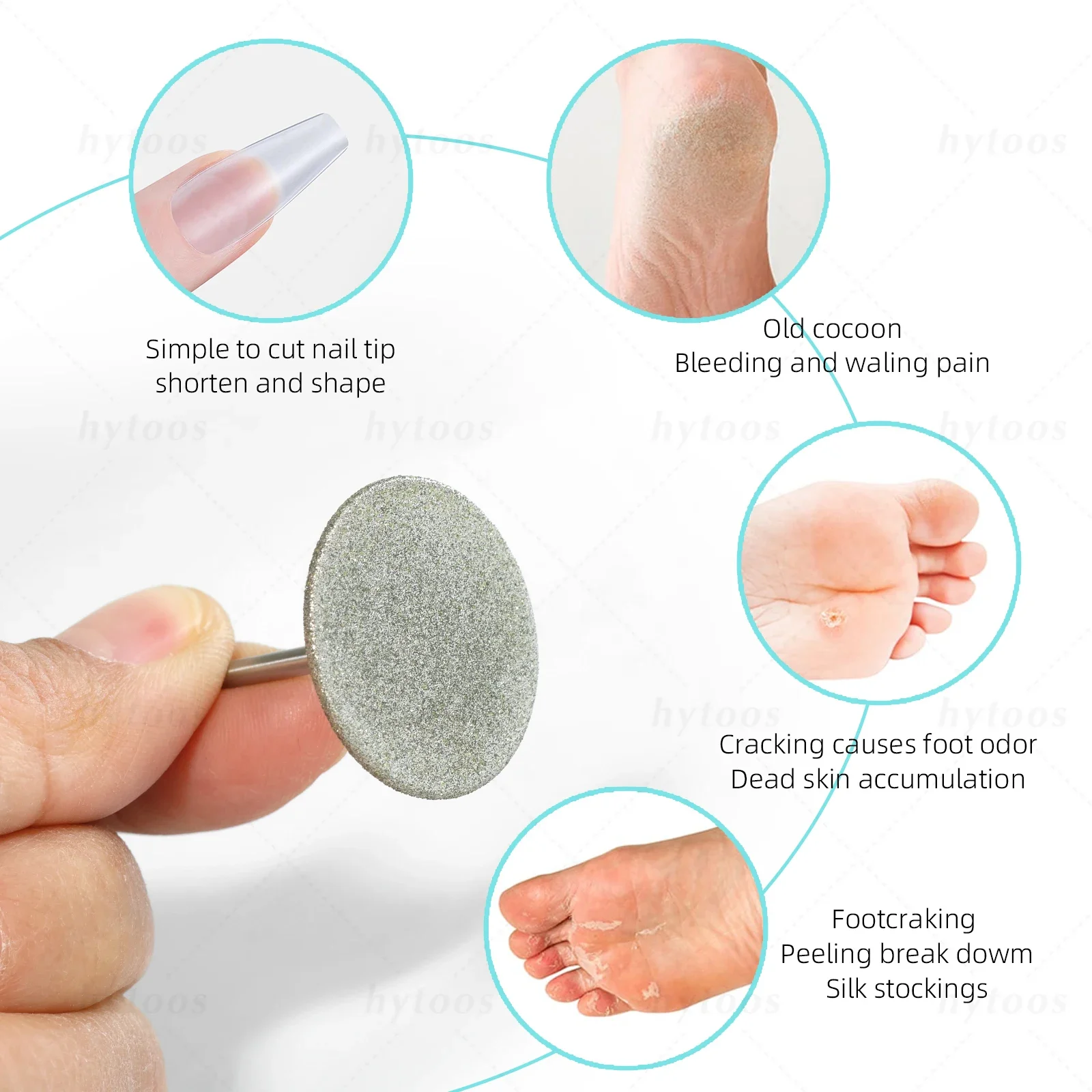 HYTOOS 25mm/20mm Sanding Disc Shorten Nail Tips Diamond Nail Drill Bits Remove Cuticle Foot Calluse Electric Pedicure Tool