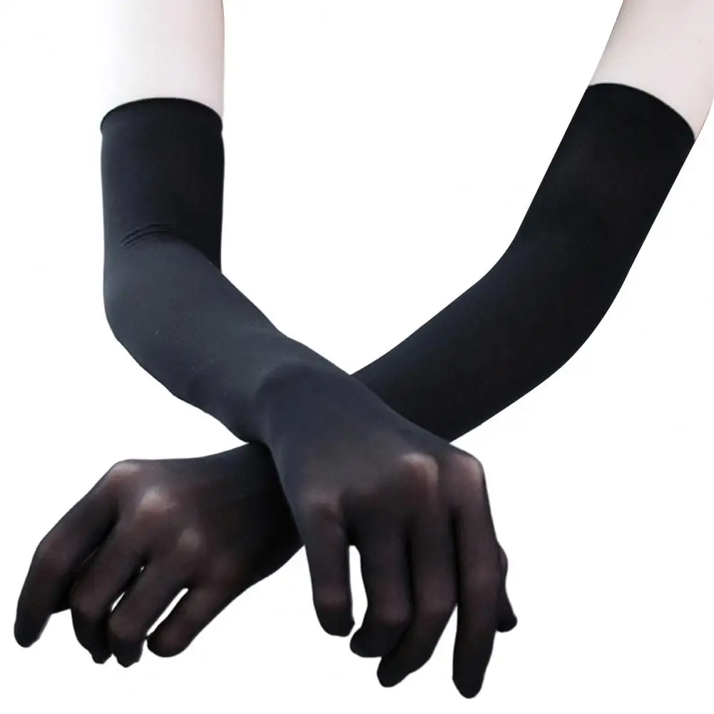 1 Pair Sexy Lace Thin Transparent Hollow Breathable Long Gloves Seamless High Elasticity Solid Women White Black Stocking Gloves