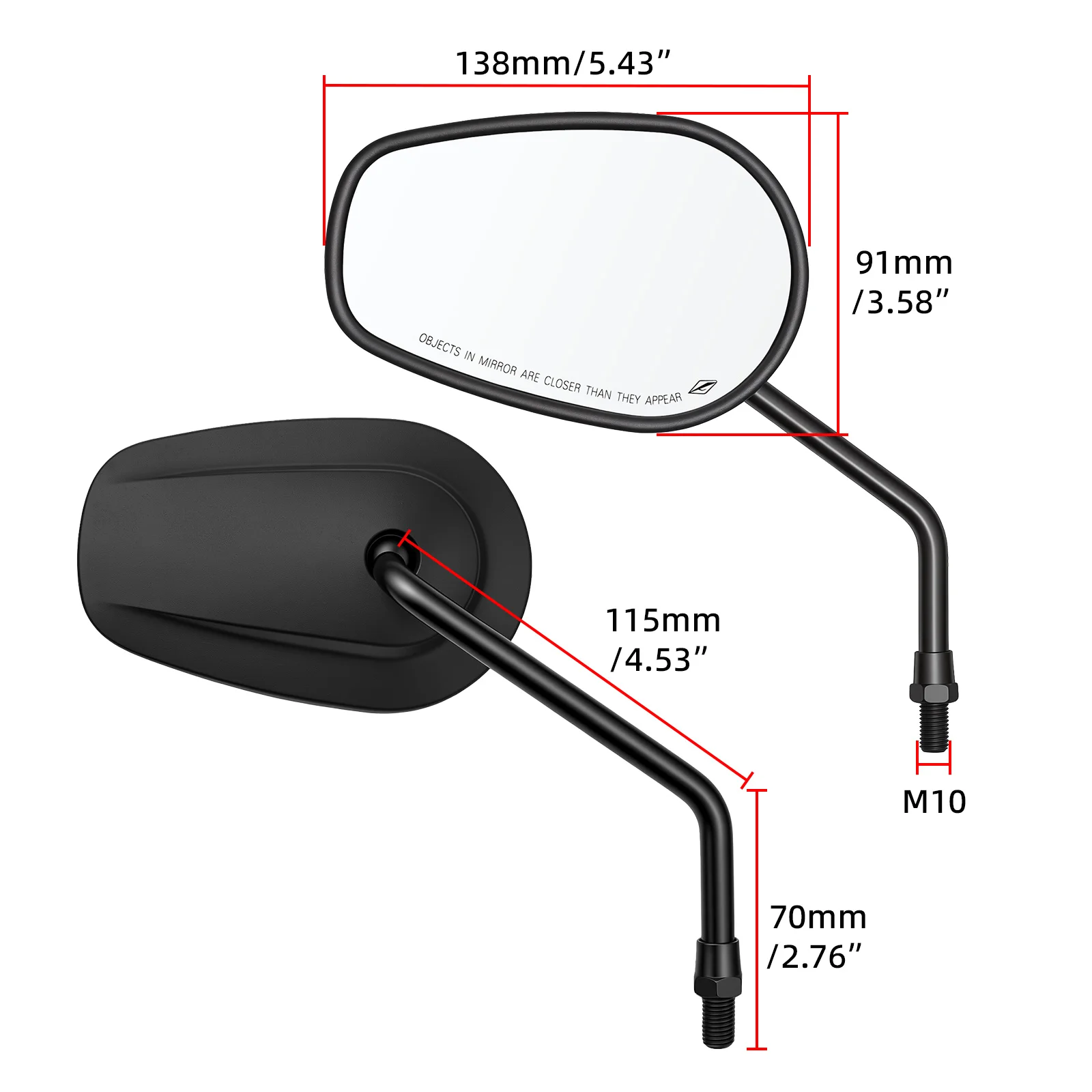 Motorcycle Rearview Mirror 10mm Bright Black Suitable For Harley Series For Honda Modified Rearview Mirror Accessories