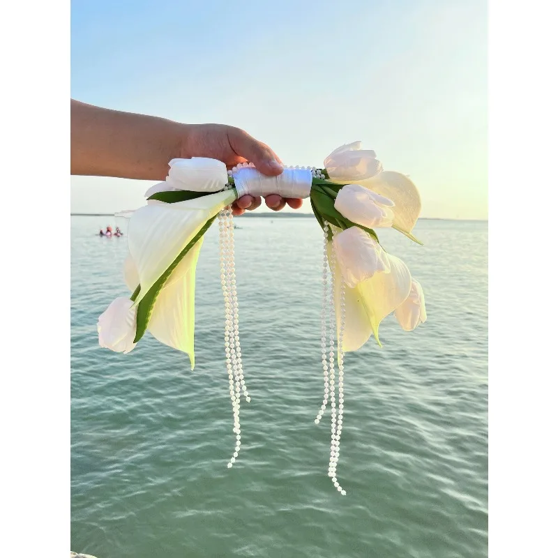 korean-certified-bouquet-wedding-premium-portable-wreath-bride-white-tulip-bouquet-wedding-dress-shooting-props