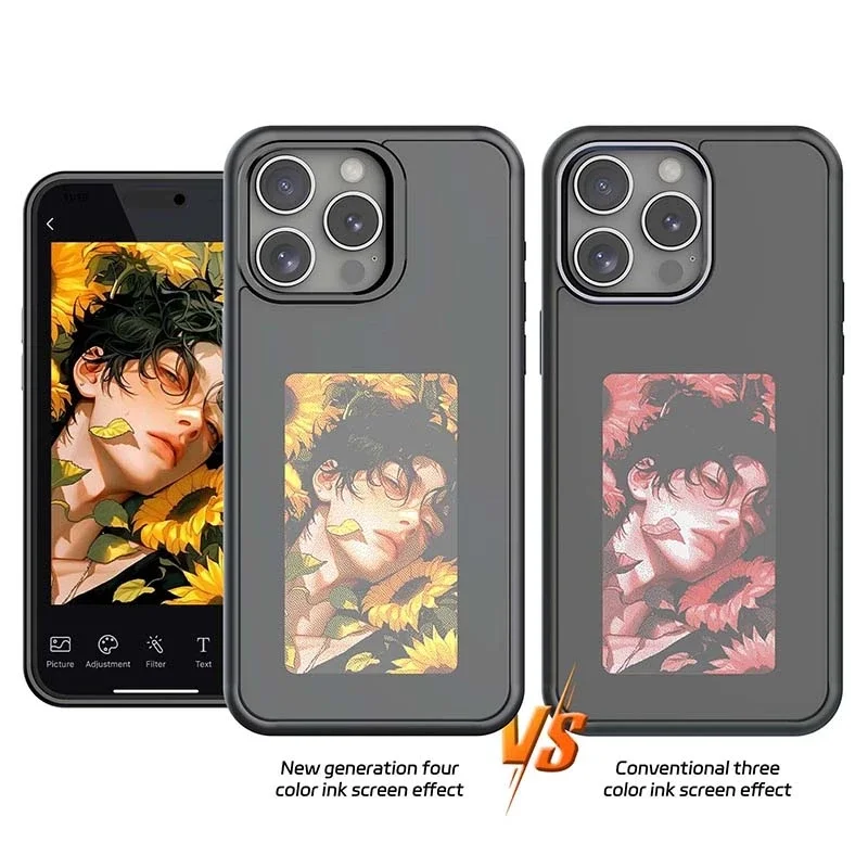 New-Tech NFC Function Phone Case for iPhone, DIY Cases, E Ink Screen Phone Cover, Cartoon Girl, Battery Free, 13, 15, 14 Pro Max