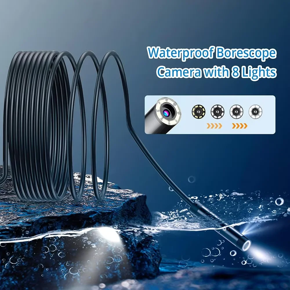 8mm IP67 Waterproof Endoscope with 8 Adjustable LED Lights - HD Borescope Inspection Camera for Android Smartphones