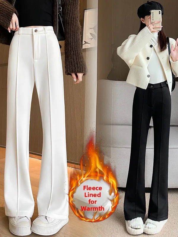 Bla Thiened pantalon droit en laine femme automne hiver minceur pantalon à jambes larges taille haute pantalon évasé