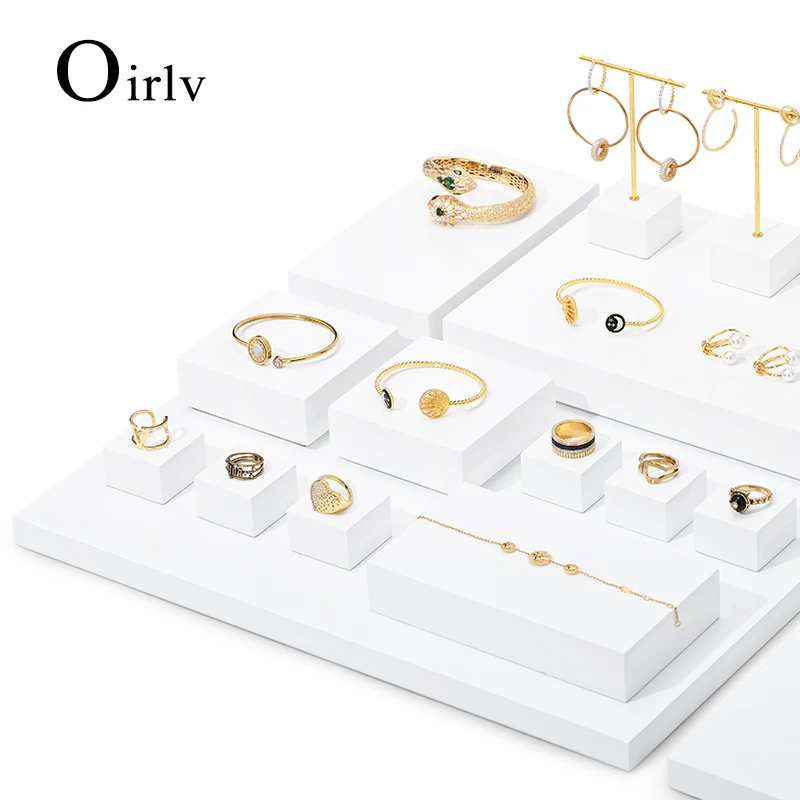 Oirlv White Jewelry Display Set Props with Metal Jewelry Display Rack for Necklace Earrings Bangle Ring Fashion Shops Props