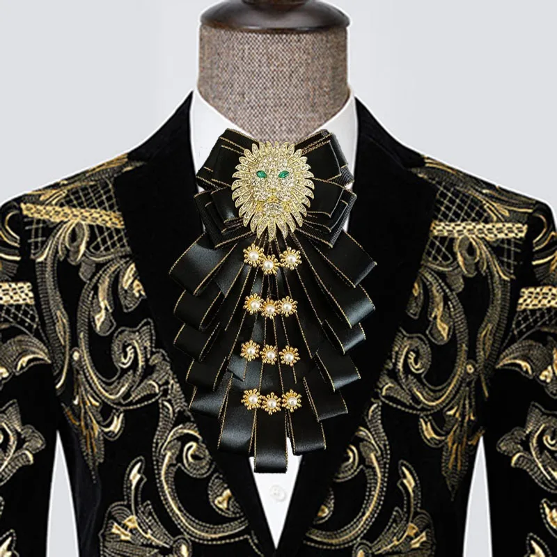 Original Design Rhinestones Lion's Head Bow Tie Brooch Handmade Jewelry Gift for Men Women High-end Wedding Collar Flower Bowtie