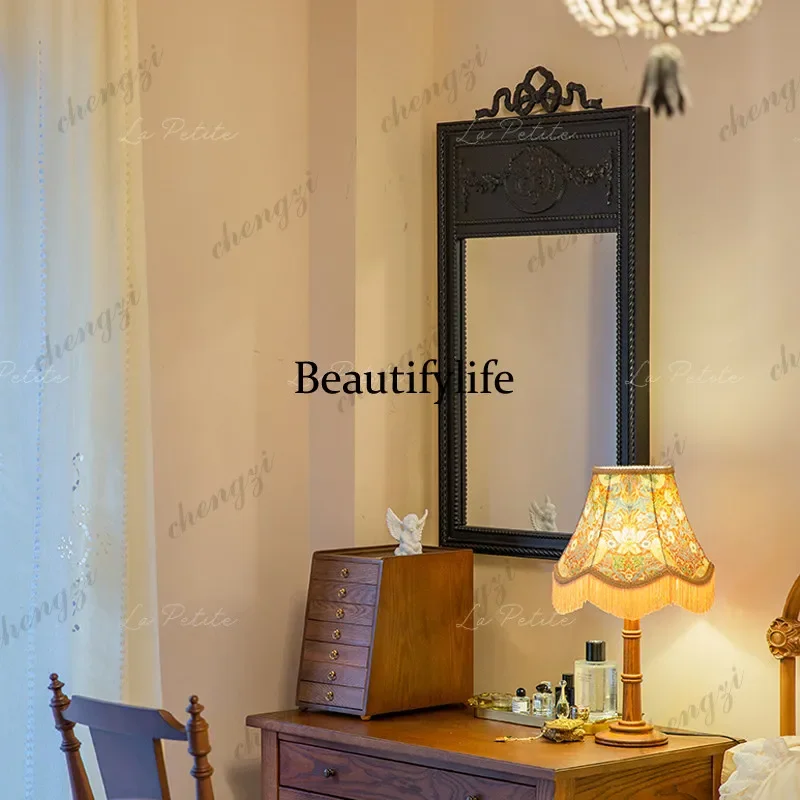 C178 Medieval carved full-length mirror, retro makeup mirror, wall-mounted entrance, home bedroom, living room full-body mirror