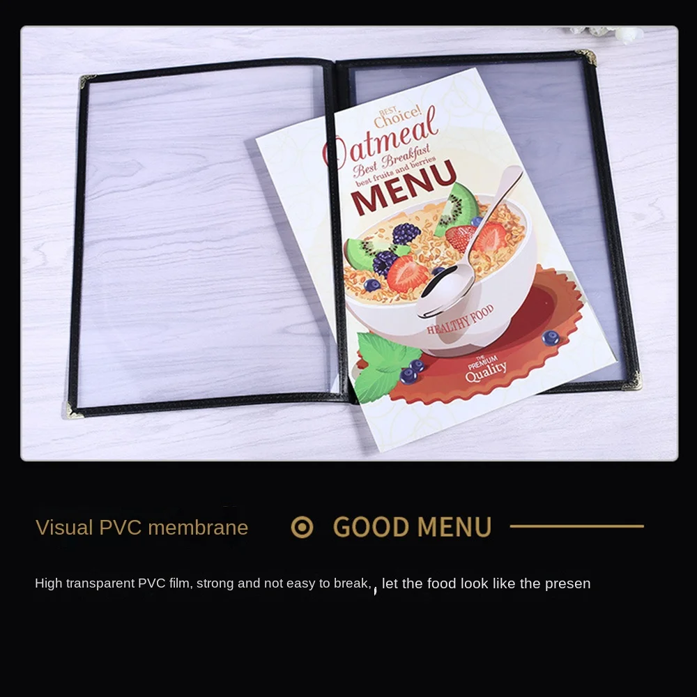 Capa de menu transparente dobrável em pvc, a4, reutilizável, suporte de papel, à prova d'água, tamanho carta, pasta de documentos, bar, café