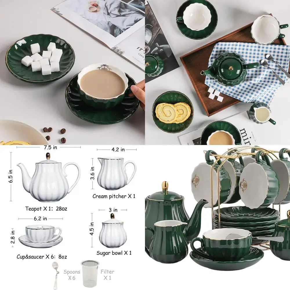 

Royal Series Porcelain Tea Set for 6, 8 oz Cups, High Tea, Wedding, Party, Jade Green