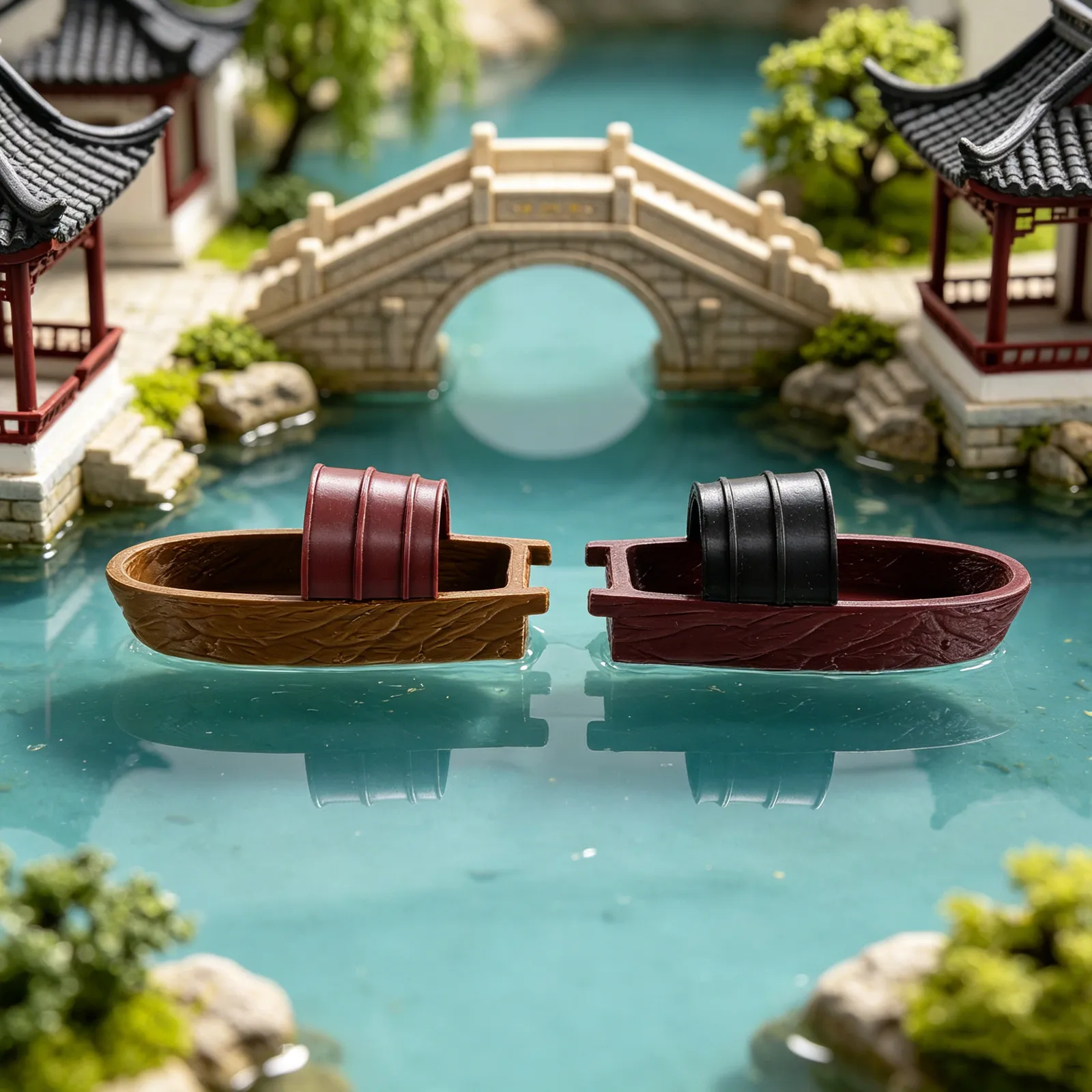 2Pcs Mini Plastic Covered Boats Floating Decoration for Aquarium Tabletop Boat Shelf Asian River Boat Micro Landscape Ornament