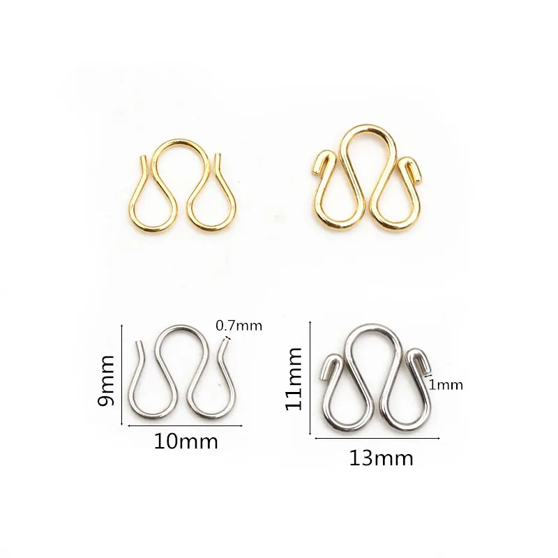 30-50Pcs Stainless Steel Gold Color W/S Shape End Clasps Hooks Chain Connectors For Bracelet Necklace DIY Jewelry Making
