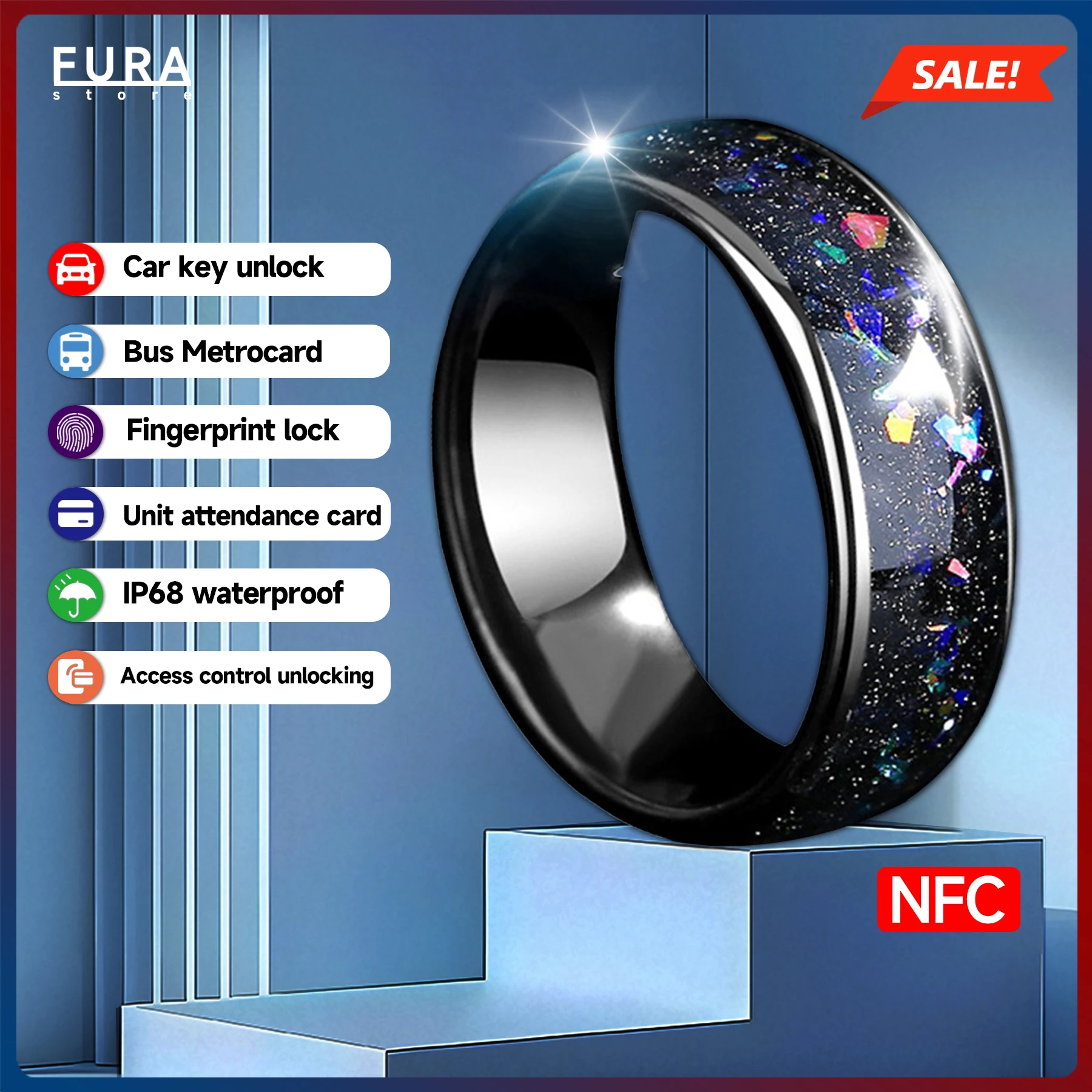 

New semi-ceramic inset CUID smart ring NFC access control attendance sensor card can clone the RFID/IC multi-function smart ring