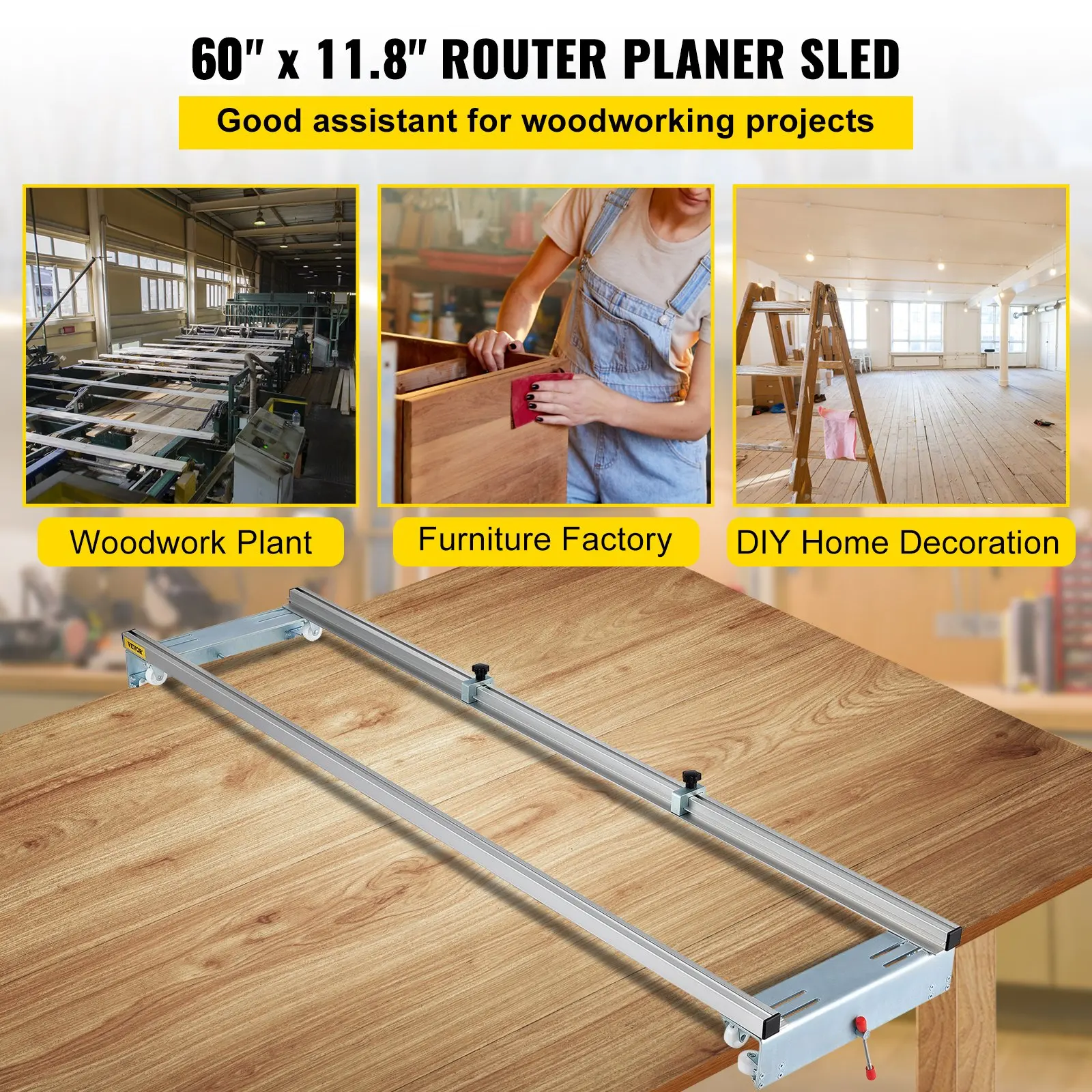 Router Sled, Lebar 60 Inci 152,4cm, Jig Panduan Slab Untuk Pertukangan Kayu Dengan Fungsi Pengunci, Portabel Dan Mudah Disesuaikan,