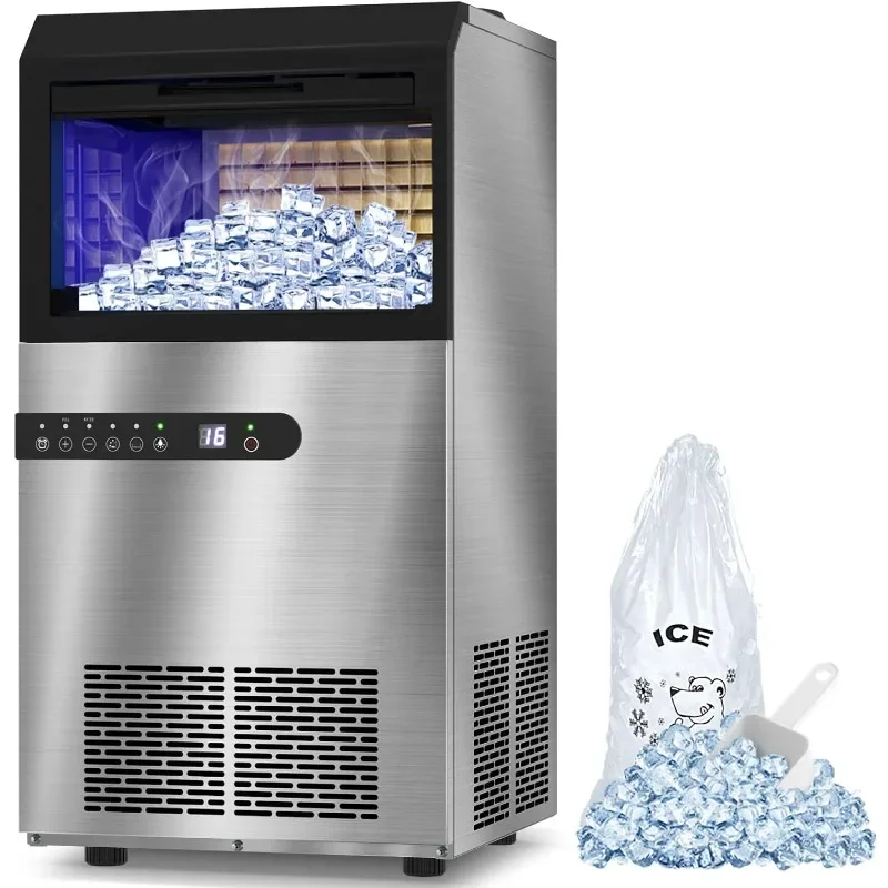 LifePlus Commercial Ice Maker Machine 100Lbs/24H, Stainless Steel Under Counter ice Machine with Large Storage Bin