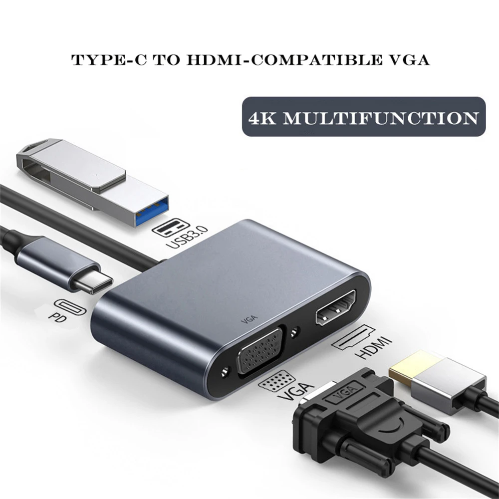 4K Type C to HDMI-compatible USB C 3.0 VGA PD Adapter Dock Hub for Macbook Samsung S20 Dex for Huawei Xiaomi