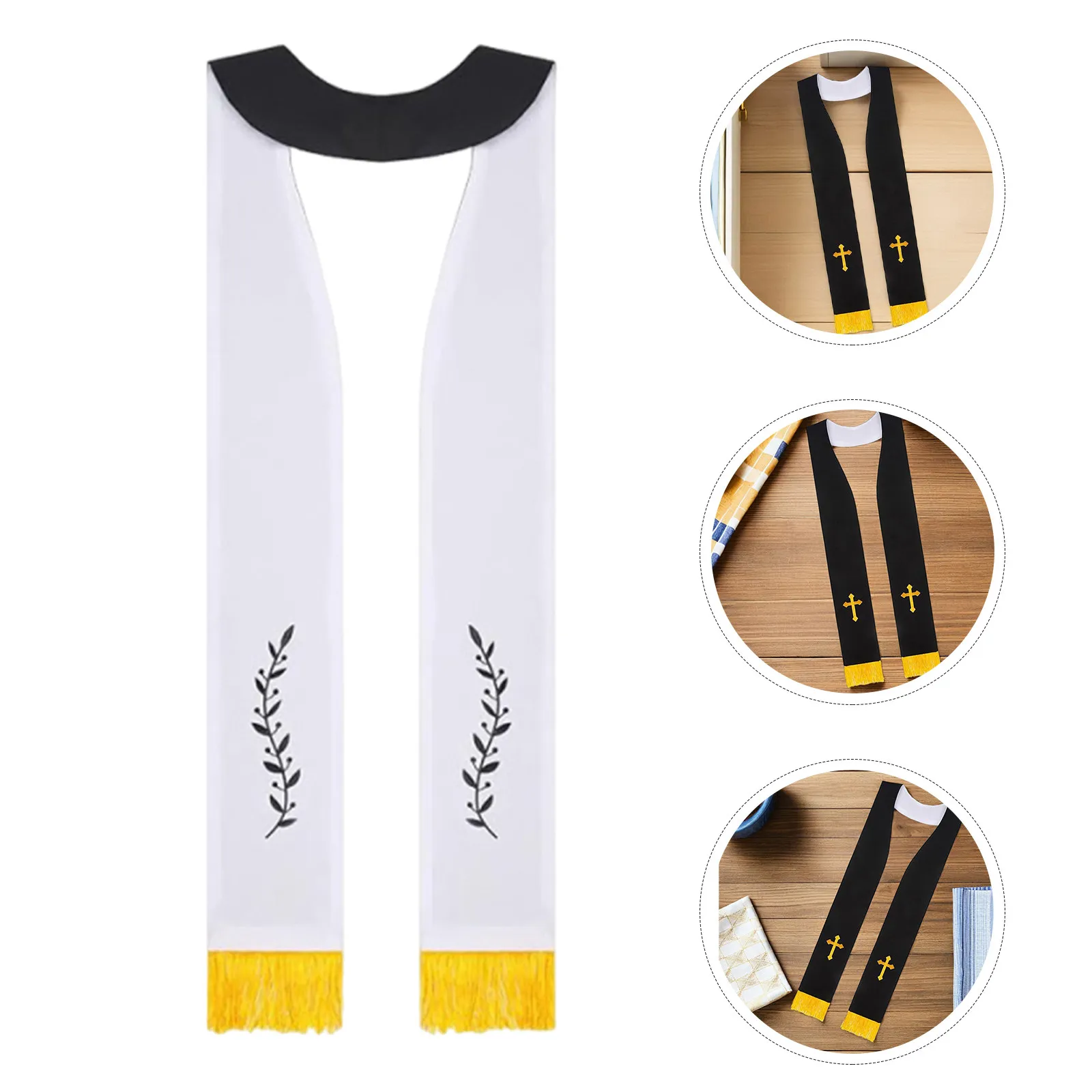 Double Sided Embroidered Wedding Clergy Stole 190Cm Cross Tassel Pastor Shawl Church Ceremony Priest Robe Accessory