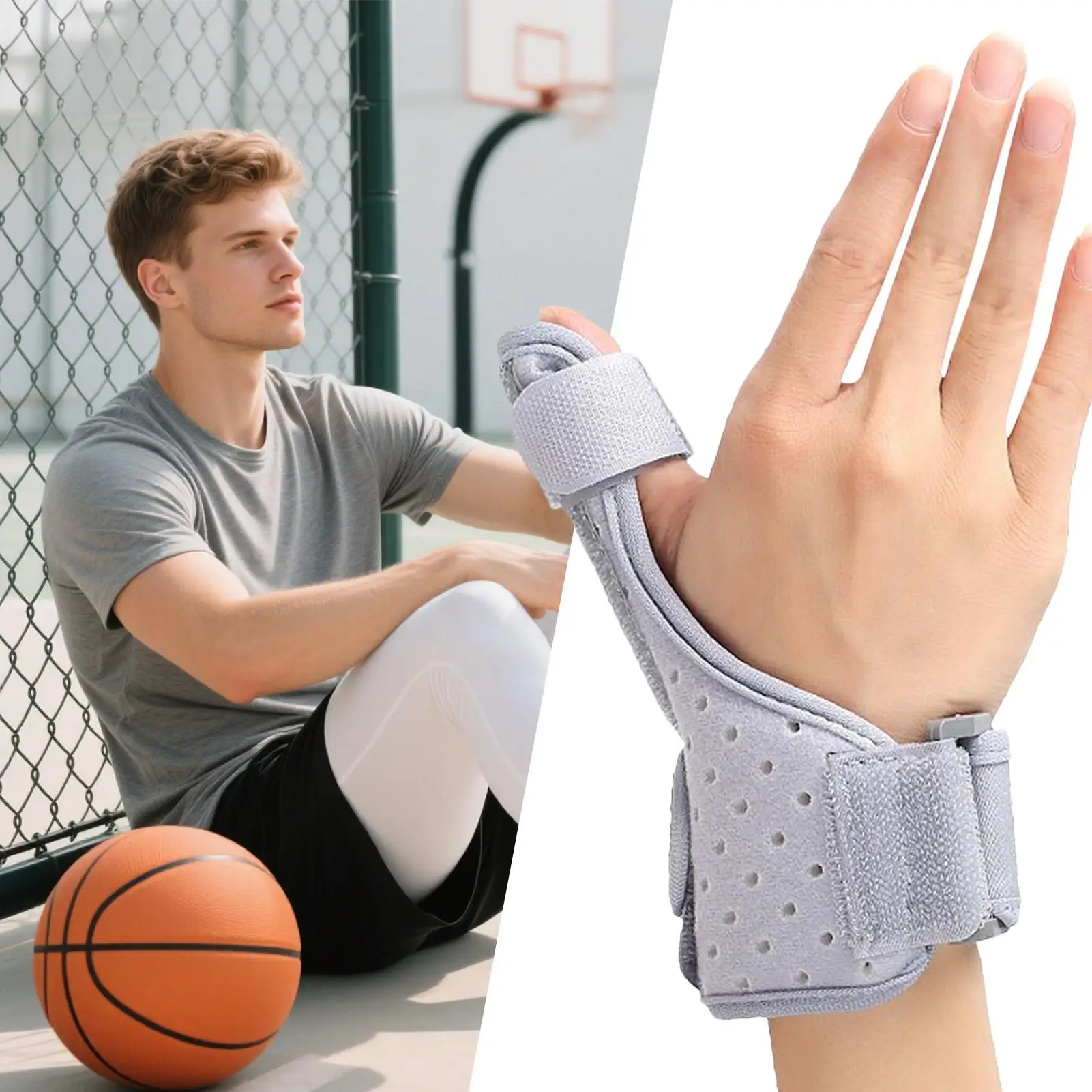 

Thumb Splint with Wrist Support, Adjustable & Breathable Stabilizer for Sprain, Sports Baseball Football Bowling