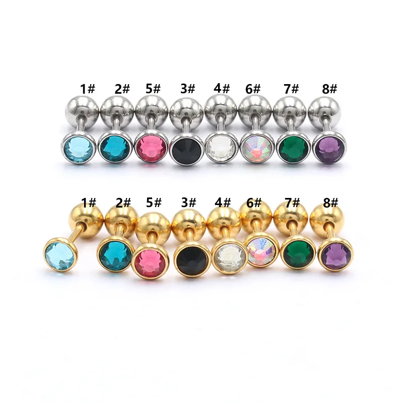 20G Multi-Color AAA Zircons Stainless Steel Screw Back Stud Earrinngs For Men Women Girls Delicate Jewerlry