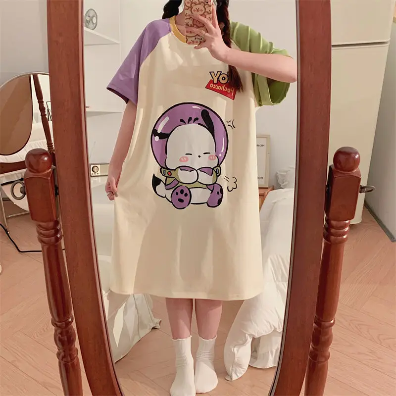 HelloKitty Pochacco Cinnamon Women Sleepwear Loose Large Size Kawaii Cute Cartoon Nightdresses Oversize Cozy Pajama  Loungewear