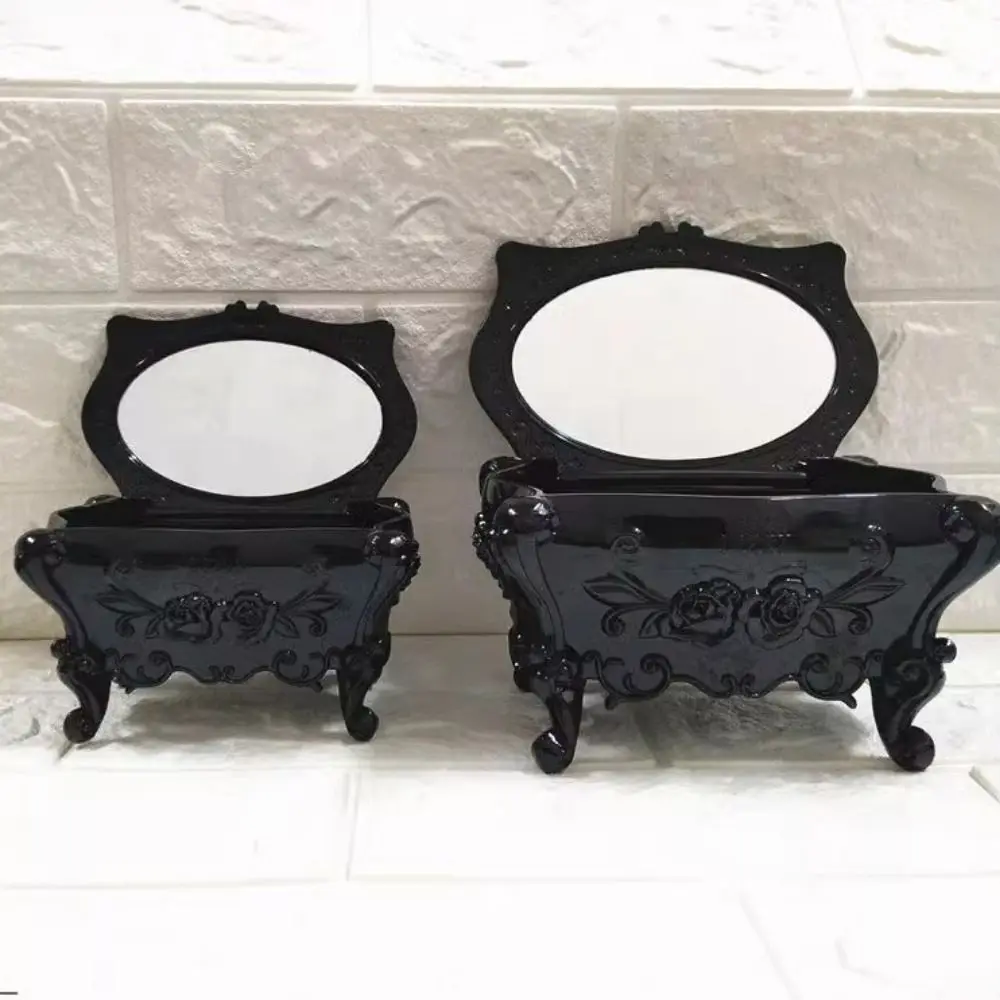 Beautiful With Mirror Rose Flower Storage Box Carved Korean Style Jewelry Storage Box Retro Office