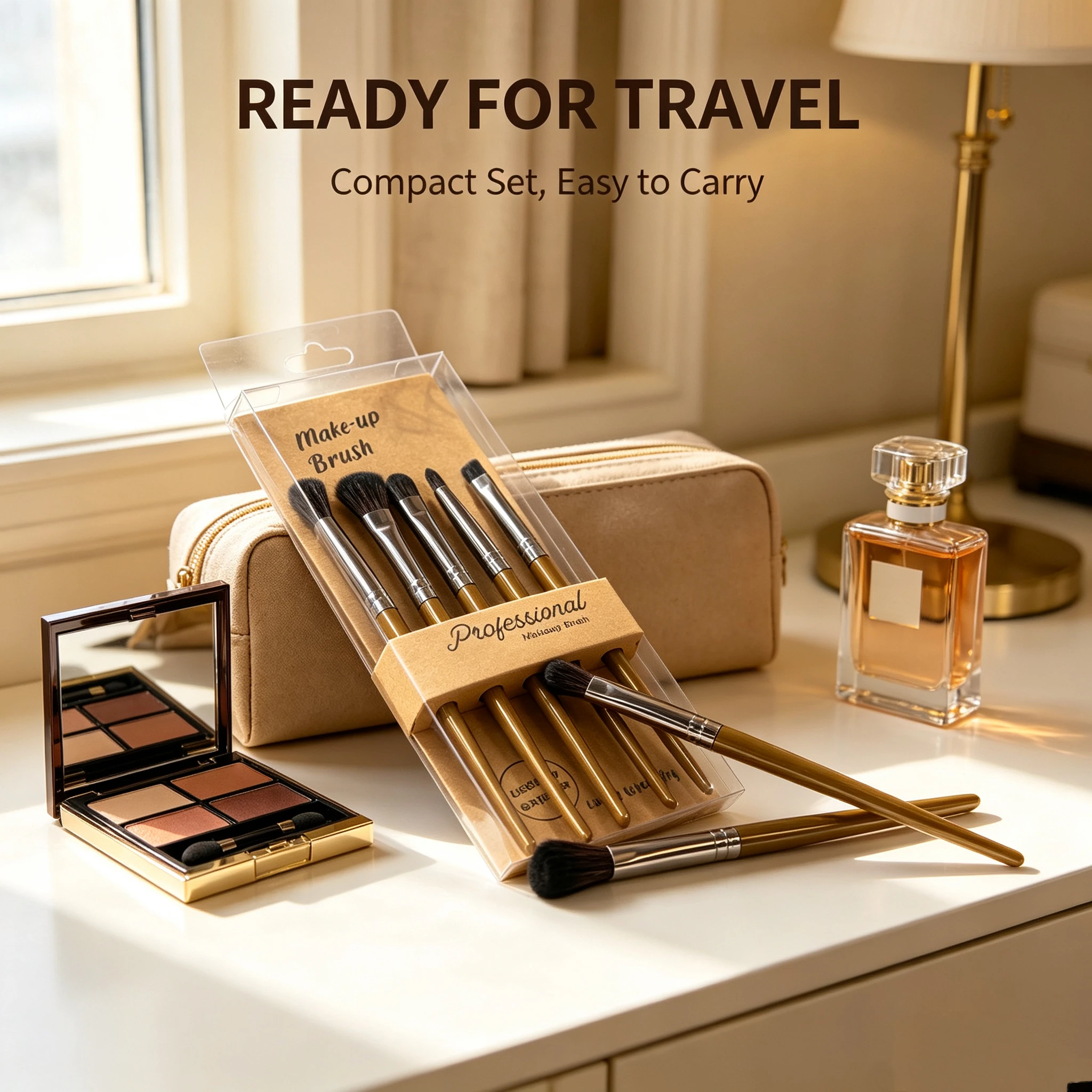 Professional 5-piece eyeshadow brush set: evenly picks up pigment with soft bristles, ideal for beginners doing makeup at home.
