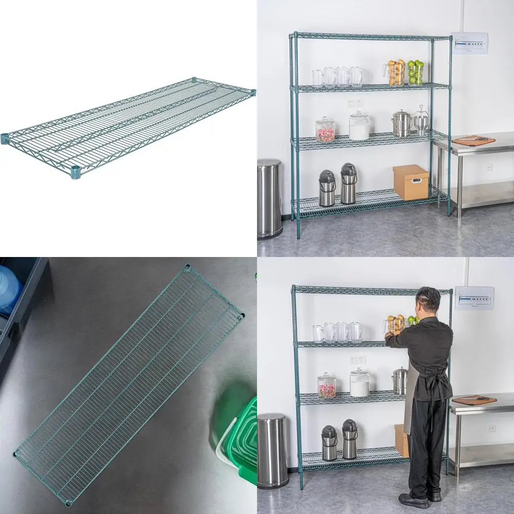 أرفف إيبوكسي للمطاعم: قاعدة مقاس 18 × 60 × 1.5 بوصة مع 4 رفوف سلكية معتمدة من NSF، وأوضاع رفوف غير متضمنة