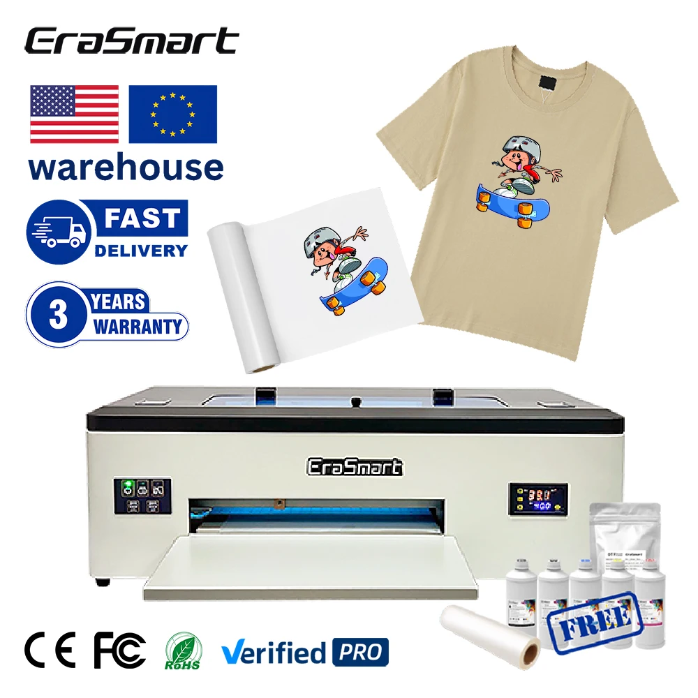 Erasmart 1390 A3 DTF مع طباعة حبر ملصق dtf، الشركة المصنعة لفرن مسحوق الطابعة لطباعة تي شيرت القطن