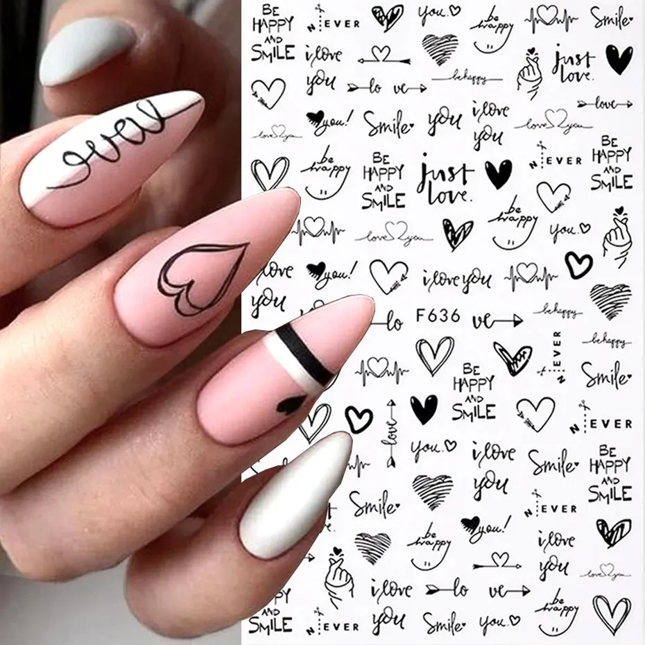 6PCS 3D Valentines Day Nail Art Sticker Lover Letter Cute Girl Cartoon Slider Full Wrap Stickers On Phone Nail Art Accessories