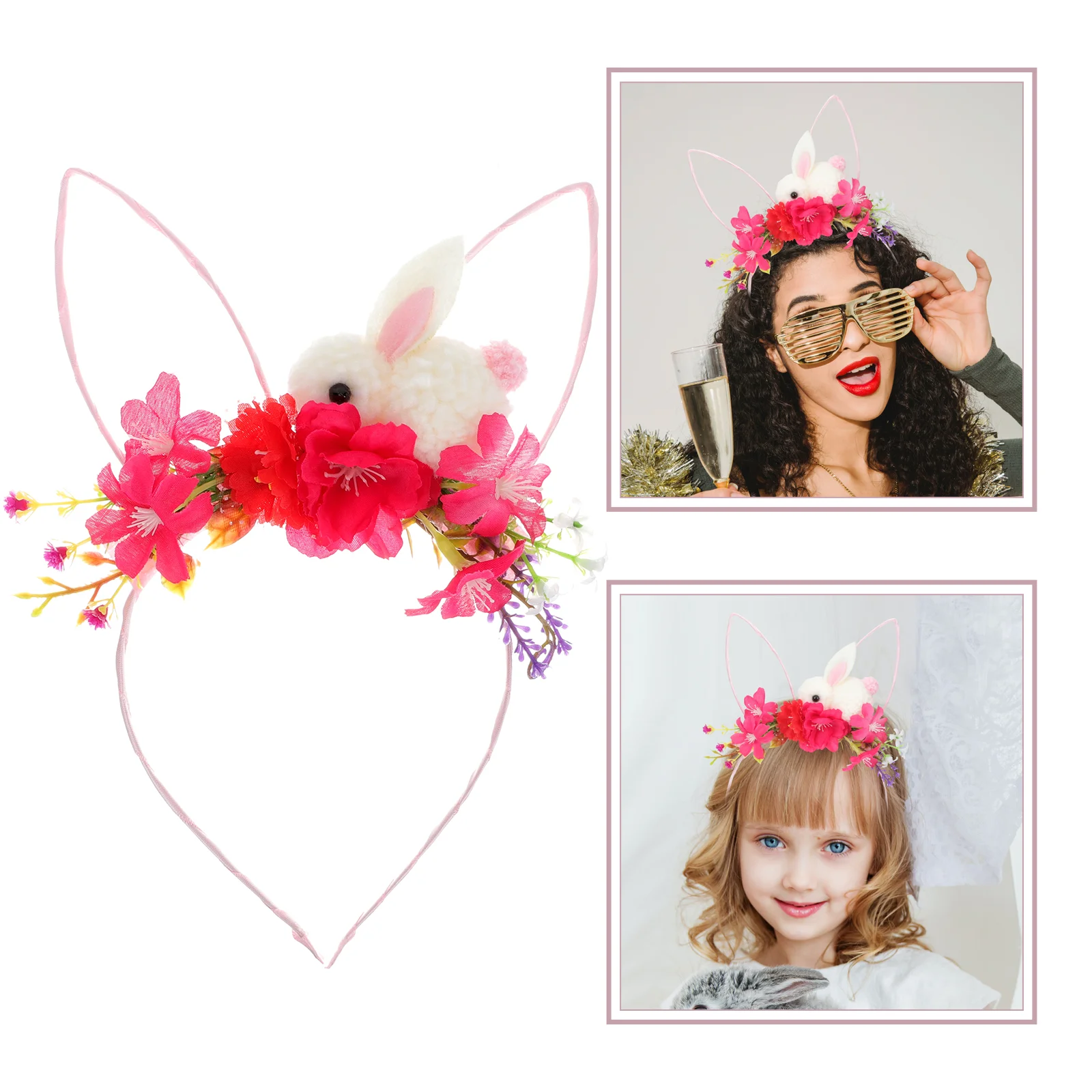 

Ear Bunny Headband Bride Ornaments for Kids Plush Metal Hair Bands Lovely Decorative Girl