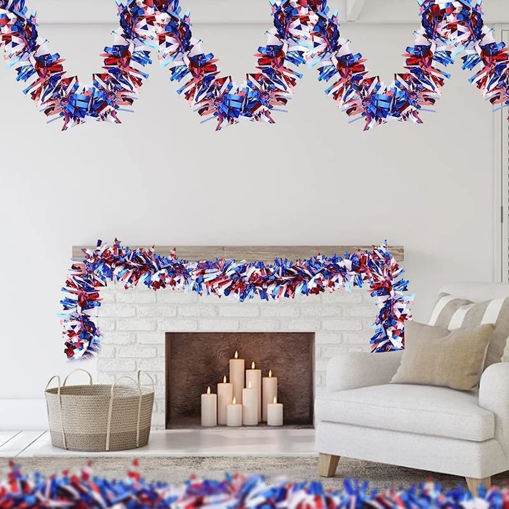 Red White Blue Tinsel Garlands King Coronation Decor 2025 For Union Party Hanging Supplies For Independence Day Party Decoration