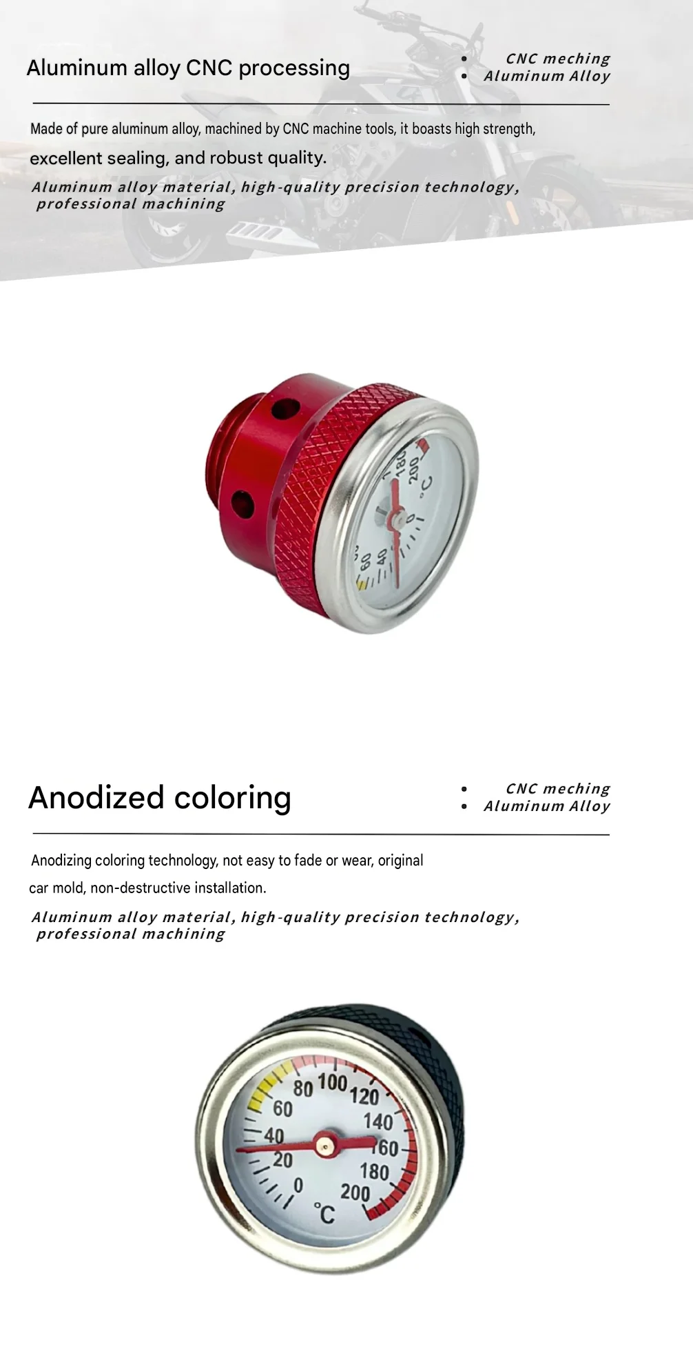 

Aluminum Modified Parts: Engine Oil Temperature Gauge & Clutch Cover Dipstick for Benda Rock 707