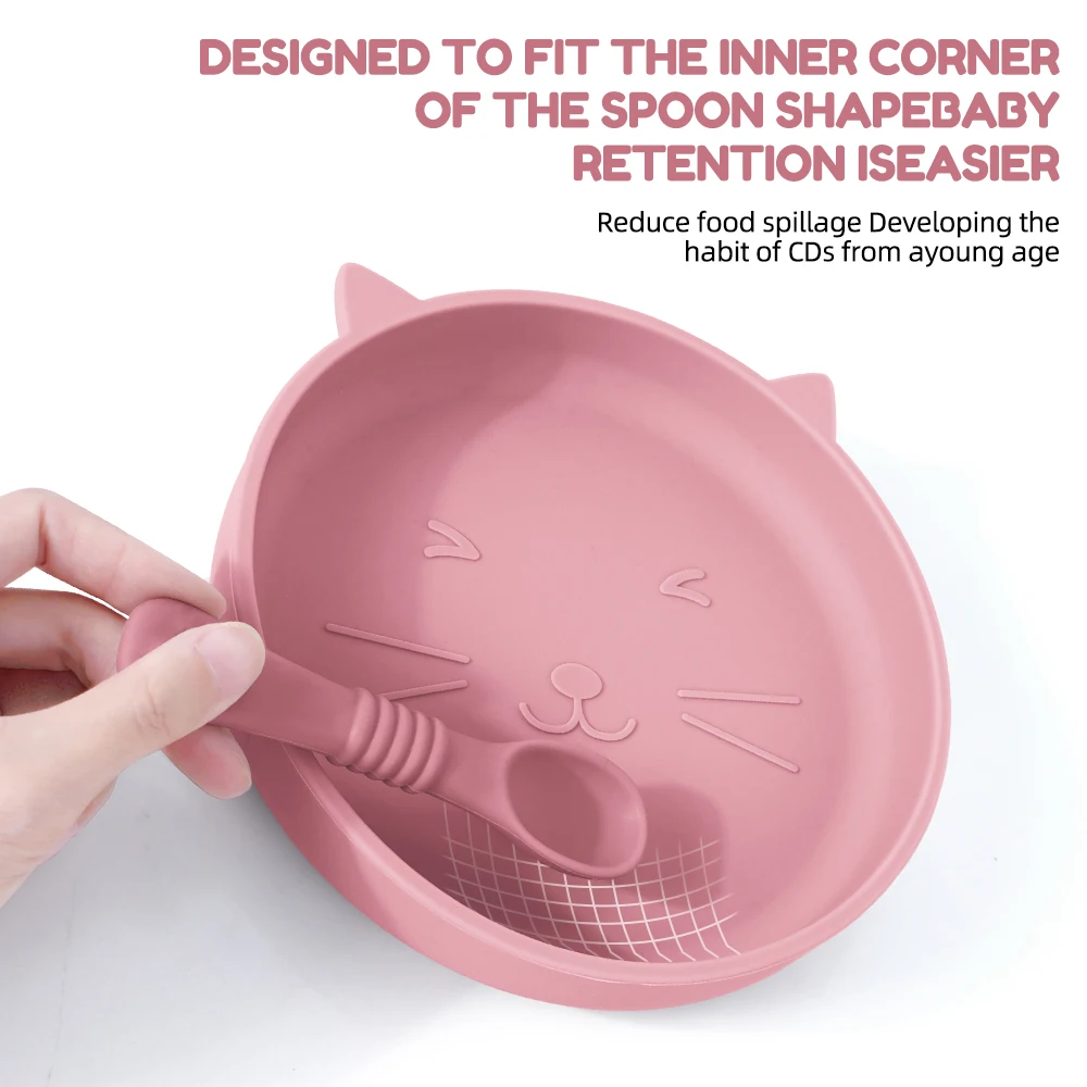 1PC Silicone Baby Dishes Suction Dining Plate Cartoon Cat Shape Baby Plates Eating Training Baby Food Storage Kids Tableware