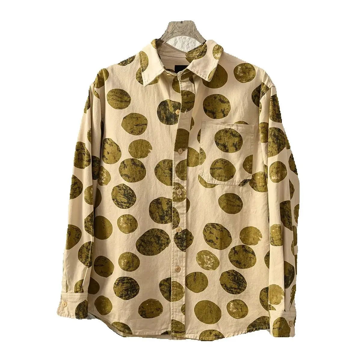 Men Pure Cotton Print Streetwear Cityboy Fashion Loose Casual Long Sleeve Techwear Shirts Man Blouses Cardigan