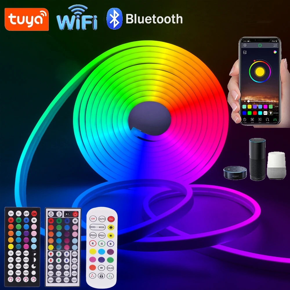 

Tuya умная WiFi Светодиодная лента неоновые огни DC 12V RGB Светодиодная лента Bluetooth приложение управление неоновая вывеска наружная водонепроницаемая гибкая светодиодная лента