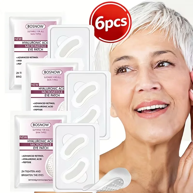 6Pcs Hyaluronic Acid Micro-Needle Eye Mask Patches, Rich in Retinol and Peptides, Care for the Skin Around the Eyes and Face, Instantly Enhance Firmness and Brighten the Skin, Reduce the Appearance of Fine Lines, and Make the Skin Look Healthy, Smooth, and with a Youthful Glow. Skin Care, Micro-Needles Smaller Than 0.25mm, Suitable for All Skin Types