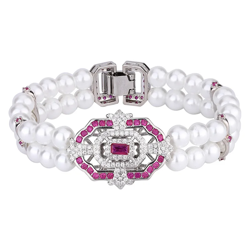 2024 New Fashion Double Layer Freshwater Pearl Bracelets for Women Dazzling Zircon Elegant Bangles with Buckle Trendy Jewelry