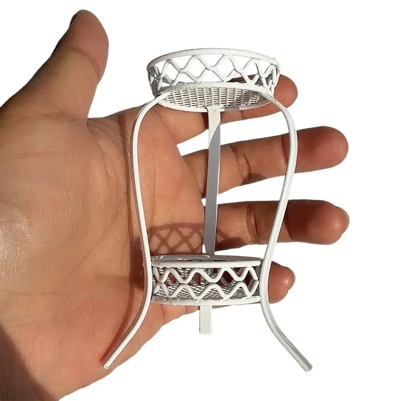 1 szt. 1:12 Miniaturowy żelazny dwupoziomowy stojak na kwiaty do domku dla lalek, okrągły regał do przechowywania, symulacja, akcesoria do domku dla lalek