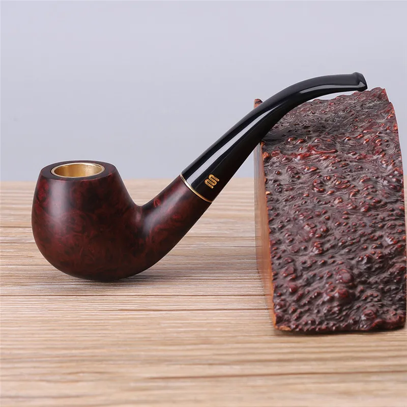 MUXIANG-Handmade Briarwood Mouthpiece, Copper Pan, Smoking Accessory, 9mm Filter Free, 10 Pipe Cleaning Tool, Bent Stem Mouthpie