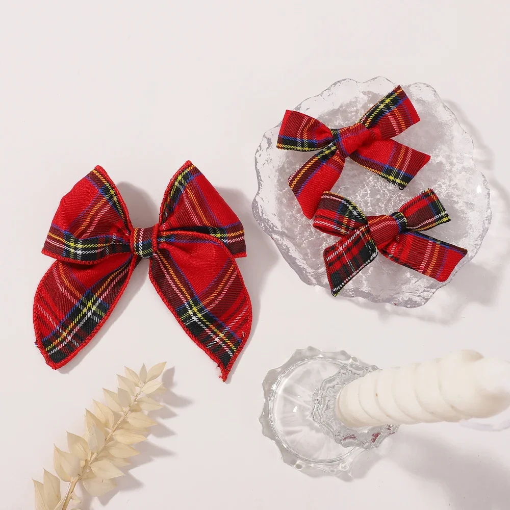 Conjunto de lazos a rayas navideñas para niñas, diadema a la moda, pinzas para el pelo elegantes rojas, accesorios para el cabello, 5 uds.