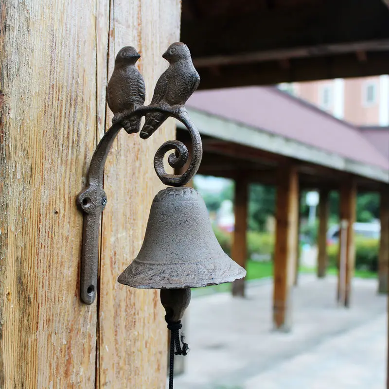 Vintage Cast Iron Double Bird Doorbell, Iron Hand Bell, Crisp Ringing Sound, Villa Outdoor Courtyard Decorative Hanging Ornament