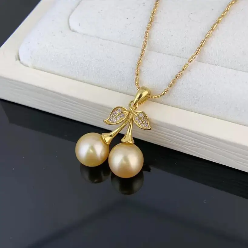 gorgeous 8-9mm south sea gold round pearl pendant  silver necklace  pearl necklace  jewelry  pendant