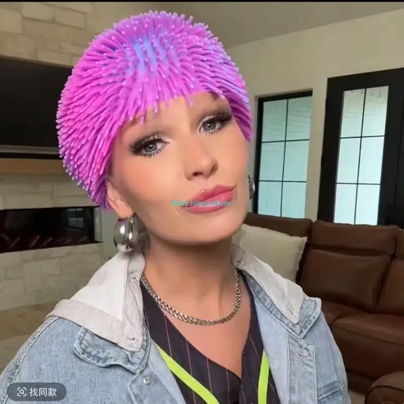 K92D قبعة كرة وخز مطاطية ناعمة، حجم قبعة شعر مضحكة، لعبة مرنة للفك نفس الأنماط المضحكة، هدية العيد، حفلة العطلة