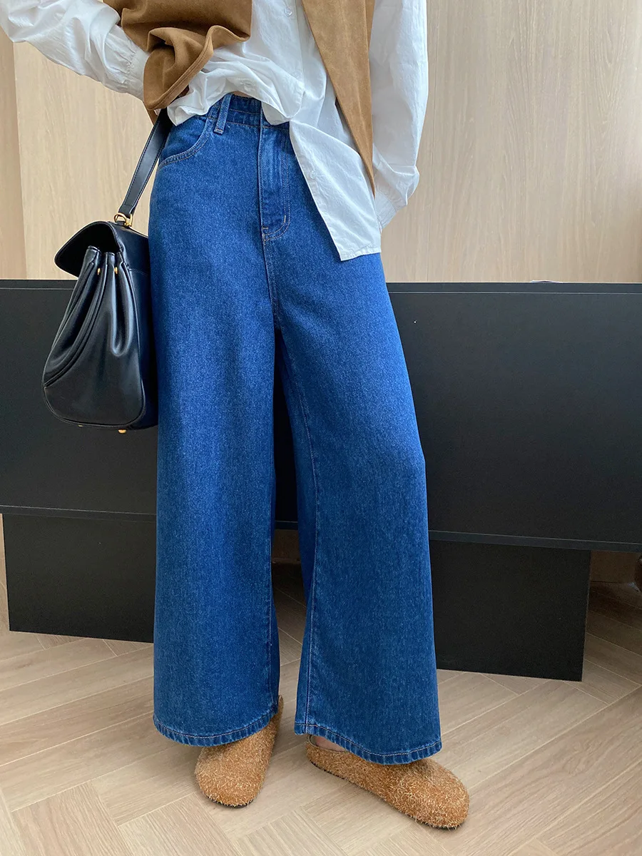 

2025 осенне-зимние женские джинсы, повседневные однотонные свободные модные уличные джинсы с высокой талией, широкие джинсы