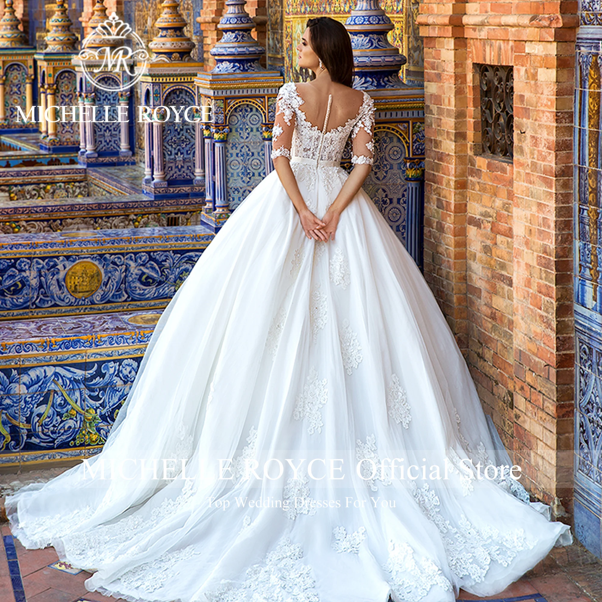 Michelle Royce Ball Gown Wedding Dresses For Women Half Sleeve Sweetheart Appliques Customized Wedding Gown Vestidos De Novia