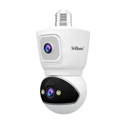 Srihome Lampadina da 4 MP Telecamera Wifi Smart Dual Lens Doppio schermo Monitoraggio automatico Audio bidirezionale Visione notturna a colori Telecamere di sicurezza esterne