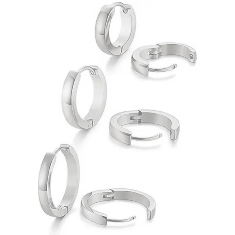 3 Paar Creolen aus 925er-Sterlingsilber, 14 Karat Weißgold vergoldet, kleine silberne Creolen, Knorpel-Huggie-Ohrringe für Damen und Herren – Detail 7