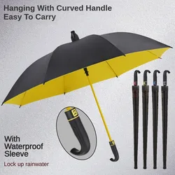 Windproof Long Handle Umbrella, Golf Rain Umbrella Men, Business Style Large Umbrella Strong, Hook Handle, Waterproof Sleeve