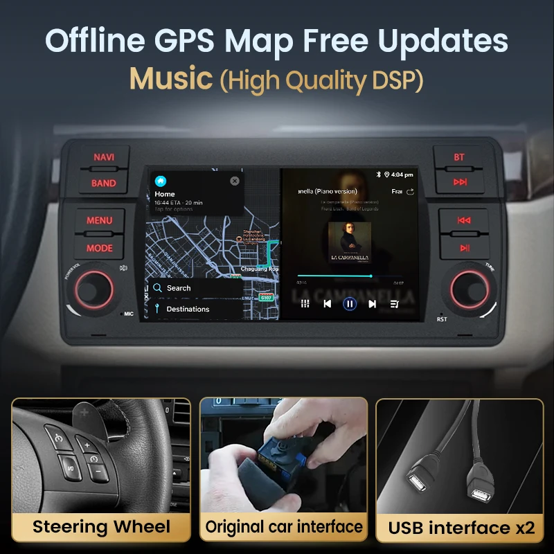 Radio para coche Junsun para BMW E46 M3 Rover 75, CarPlay inalámbrico, sistemas inteligentes Android Auto, pantalla táctil IPS, DSP, navegación GPS, WiFi, DAB+ RDS, FM/RAM, BT, SWC, Plug and Play, 2DIN, WiFi, 4G, estéreo multimedia 4