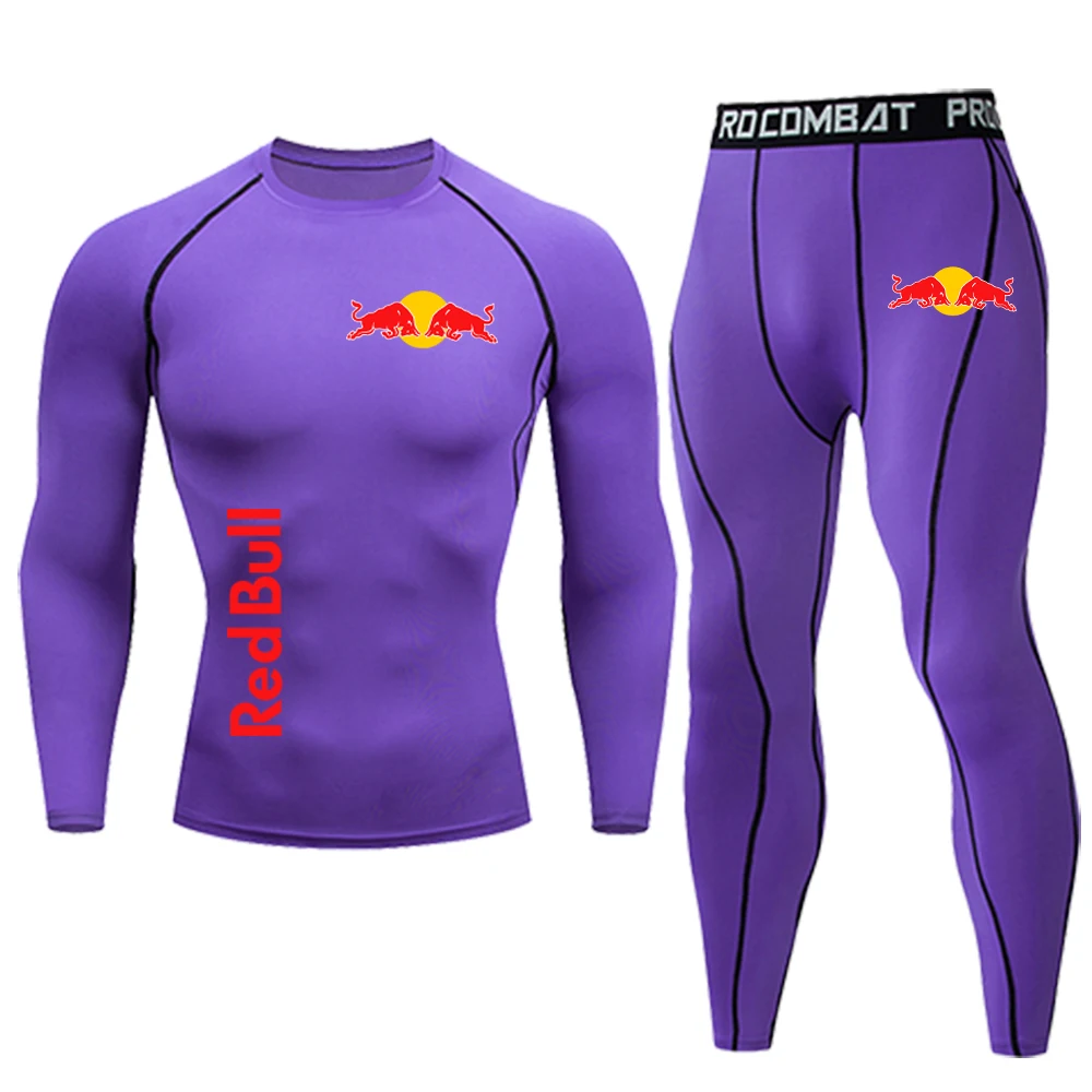 2025 Men's Fitness Red Bull Logo Two-Piece Set Spring Fitness Training Sweat-Absorbing Red Bull Logo Printed Multi-Color Fitness