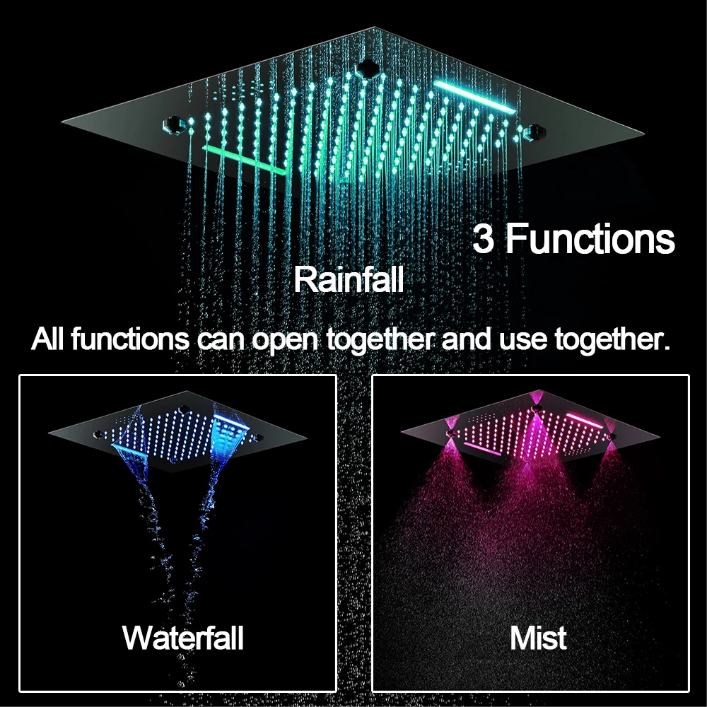 Qlonn Chrome Shower System Bathroom Faucet Set 20 Inch LED Music Shower Head with Smart Diverter Thermostat Mixer and Body Jet